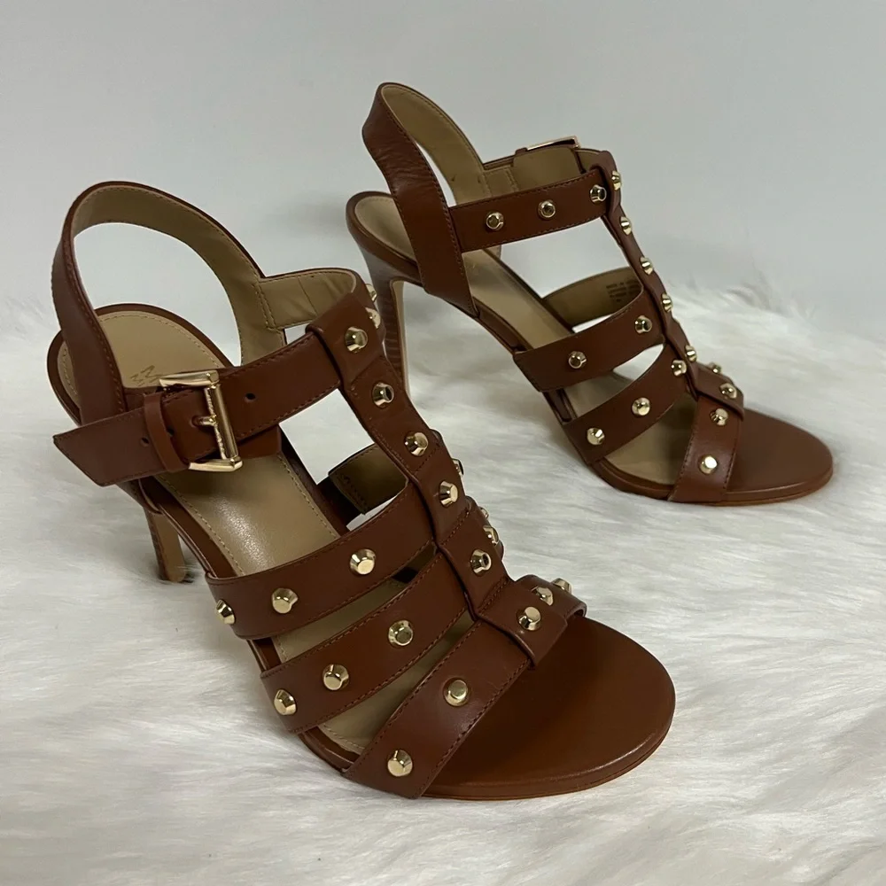 MICHAEL Michael Kors Jagger Studded Stiletto Sandal in Luggage Size 7.5 NWOB